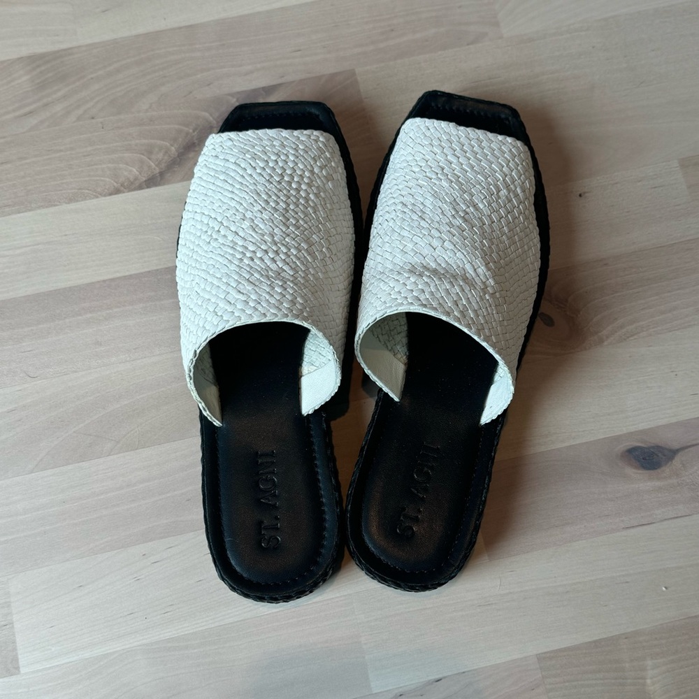 St. Agni Cream and Black Sandals